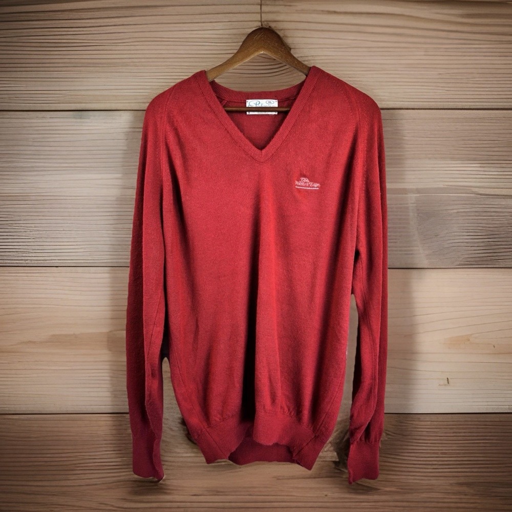 Vintage 80s Pebble Beach Golf Sweater  XL Cotton VNeck Pickering Red Grandpa USA